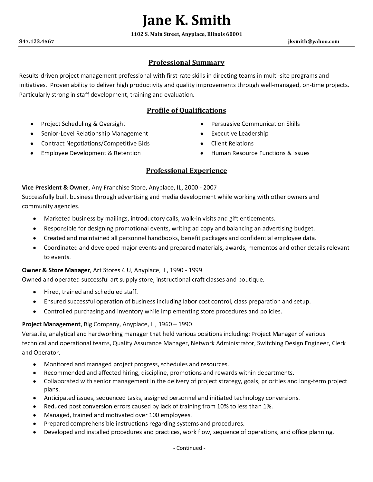 Example management property resume